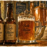 Brasserie artisanale belle de maine à Bouchemaine : bouteilles et chope de bière ambrée