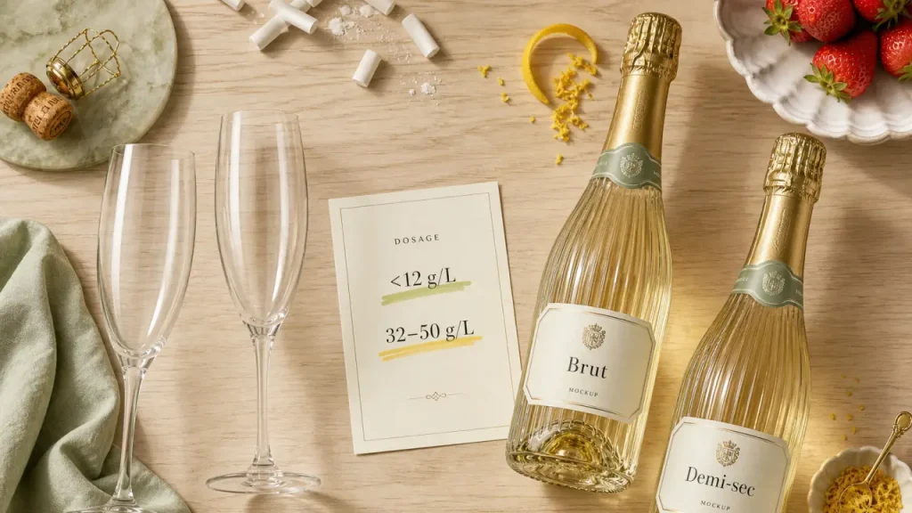 Brut ou demi-sec : moins de 12 g/L contre 32 à 50 g/L, le dosage qui change tout