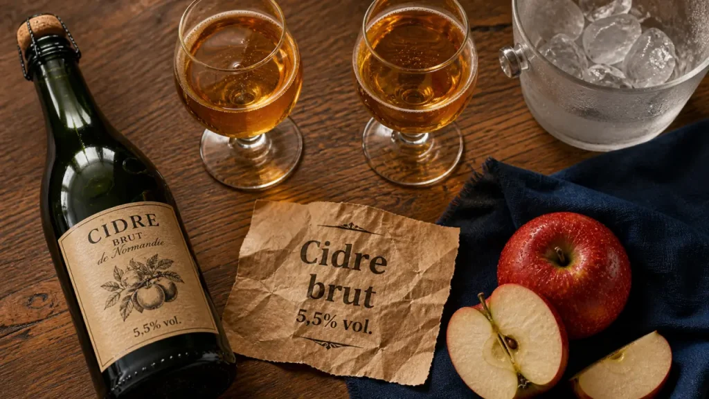 Cidre brut : 4,5 % à 6,5 % d’alcool, plus sec que le doux mais pas toujours plus fort