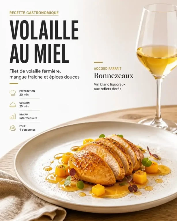 Accord mets vins avec un Bonnezeaux : filet de volaille fermière au miel et mangue
