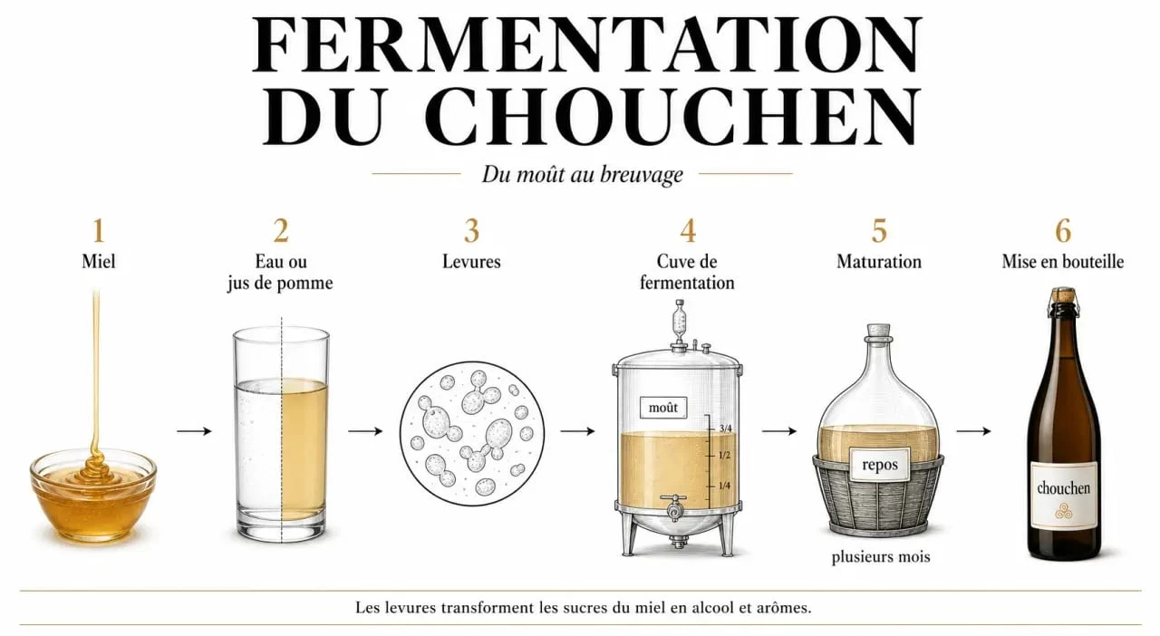 Schéma de fabrication de l'hydromel breton et du chouchen par fermentation