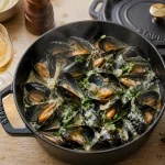 Moules normandie cidre crème, plat côtière