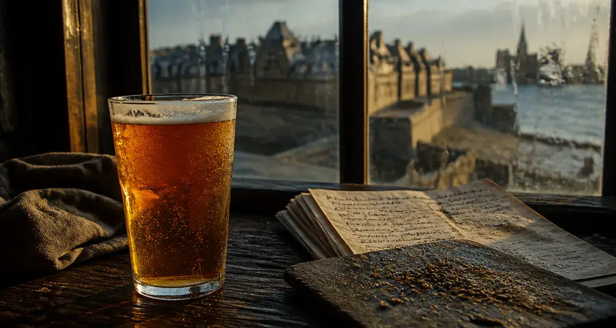 Saint Malo craft beer : verre de bière artisanale sur table en bois
