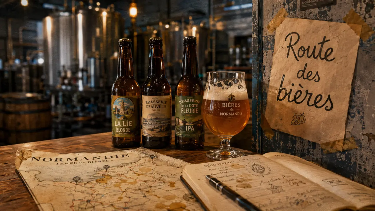 Brasserie artisanale normandie : bouteilles de bière ambrée et dégustation