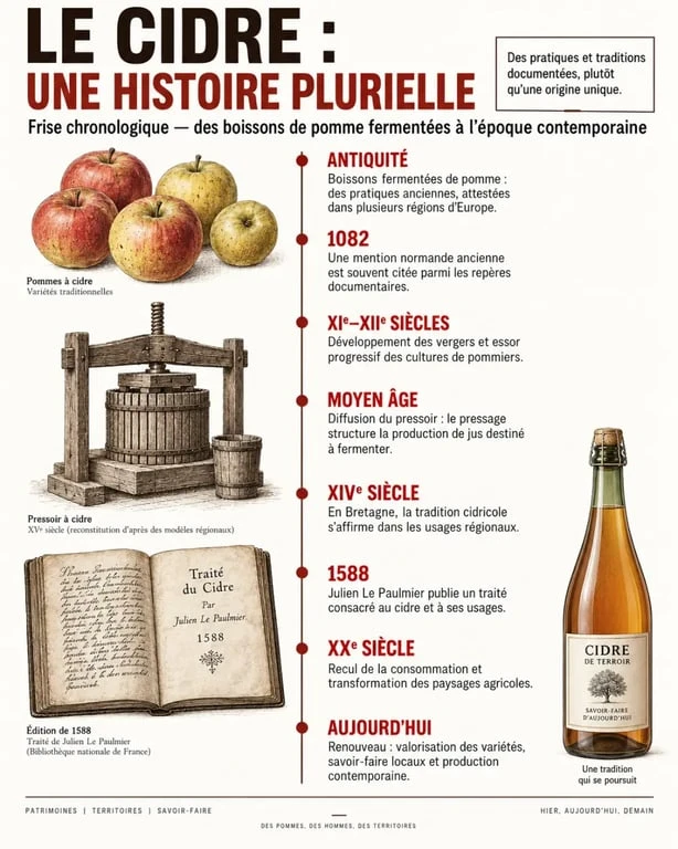 Frise chronologique sur l’origine du cidre, de l’Antiquité à l’époque contemporaine