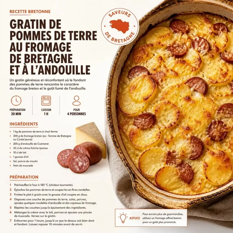 Gratin de pommes de terre au fromage breton et andouille de Guéméné