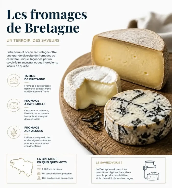 Plateau de fromages bretons variés avec tomme et spécialités locales