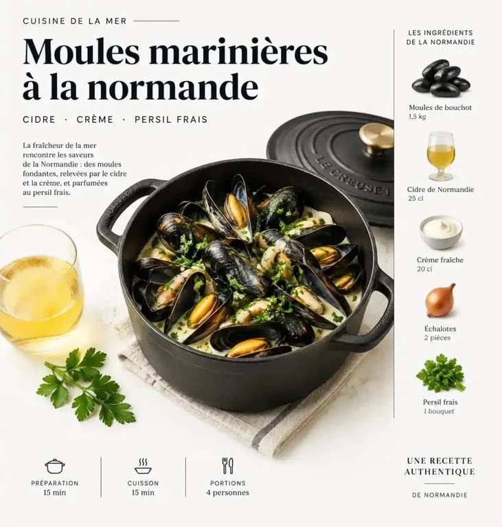 Recette de moules marinières à la normande pour un repas iodé à Cabourg