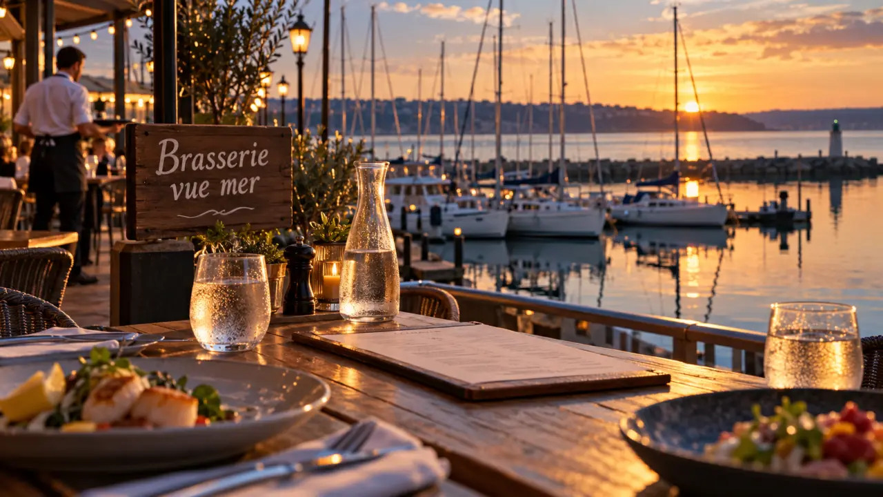 Brasserie port de Brest : vue Moulin Blanc au port, golden hour