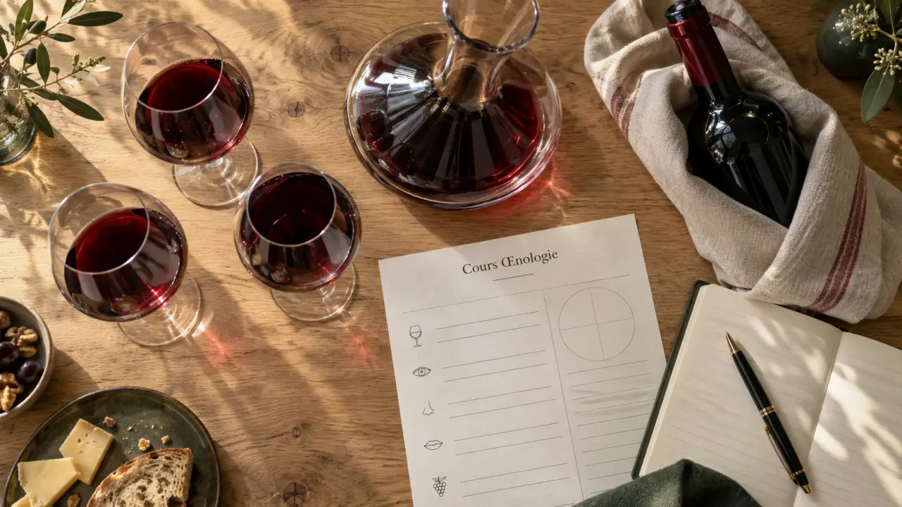 Cours oenologie caen : verres et fiche de dégustation