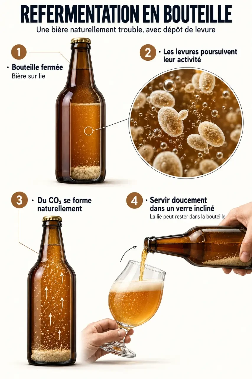 Bière Kékette sur lie et refermentation en bouteille expliquées en infographie