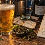 Houblon bière, amertume et arômes : cônes et bière dorée