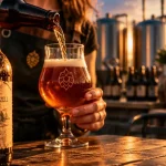 Microbrasserie dimezell à Quessoy : bière ambrée servie, mousse et dégustation